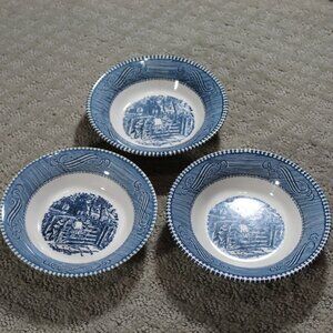 Royal China CURRIER & IVES Small Dessert Berry Bowl "The Old Farm Gate" Set of 3